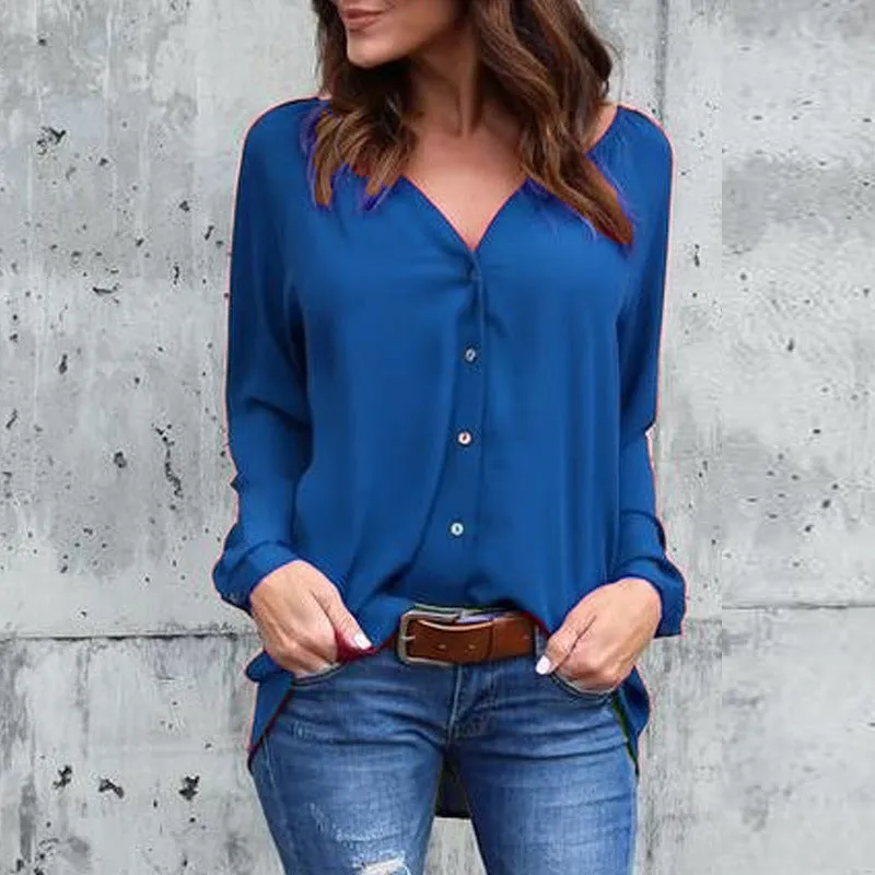 V-neck pleated button shirt