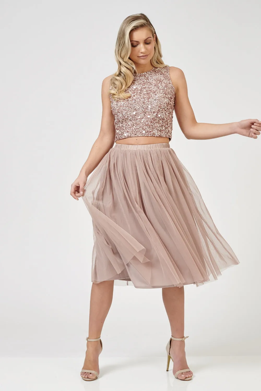 Val Tulle Midi Skirt in Mink