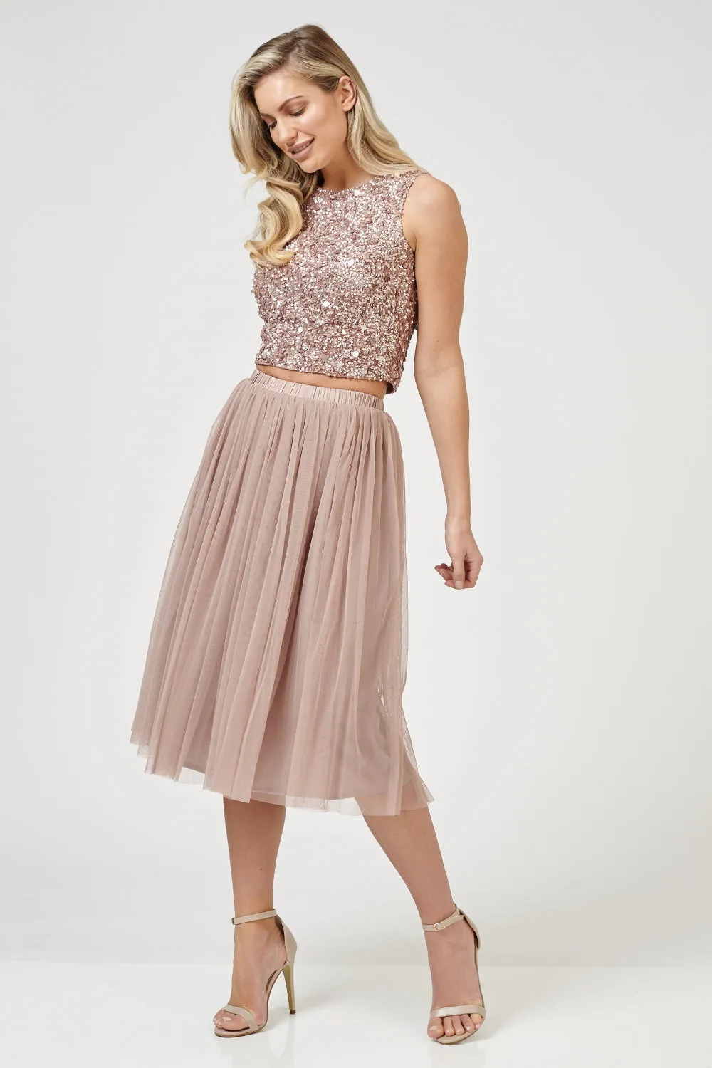 Val Tulle Midi Skirt in Mink