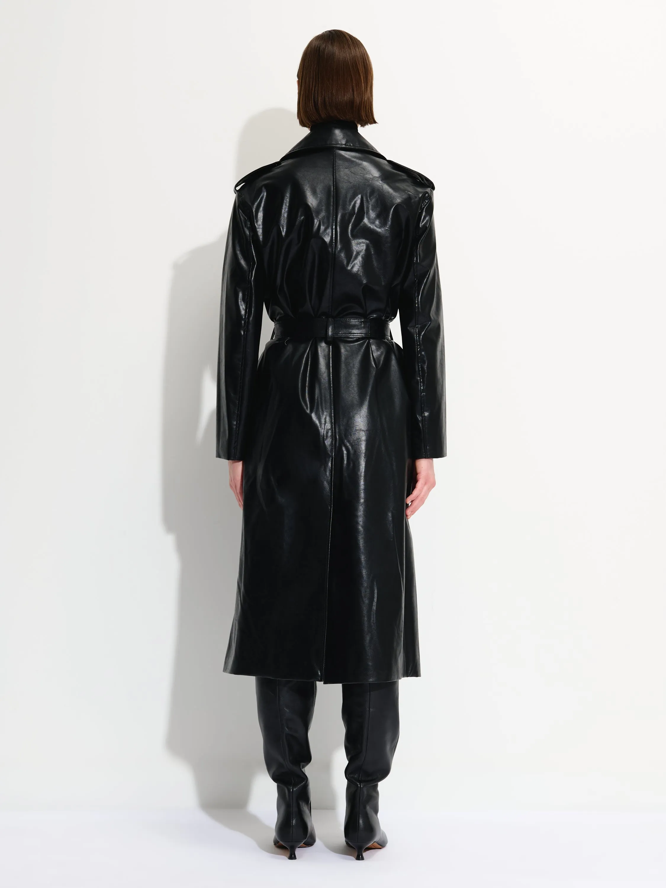 Vegan Leather Belted Trench