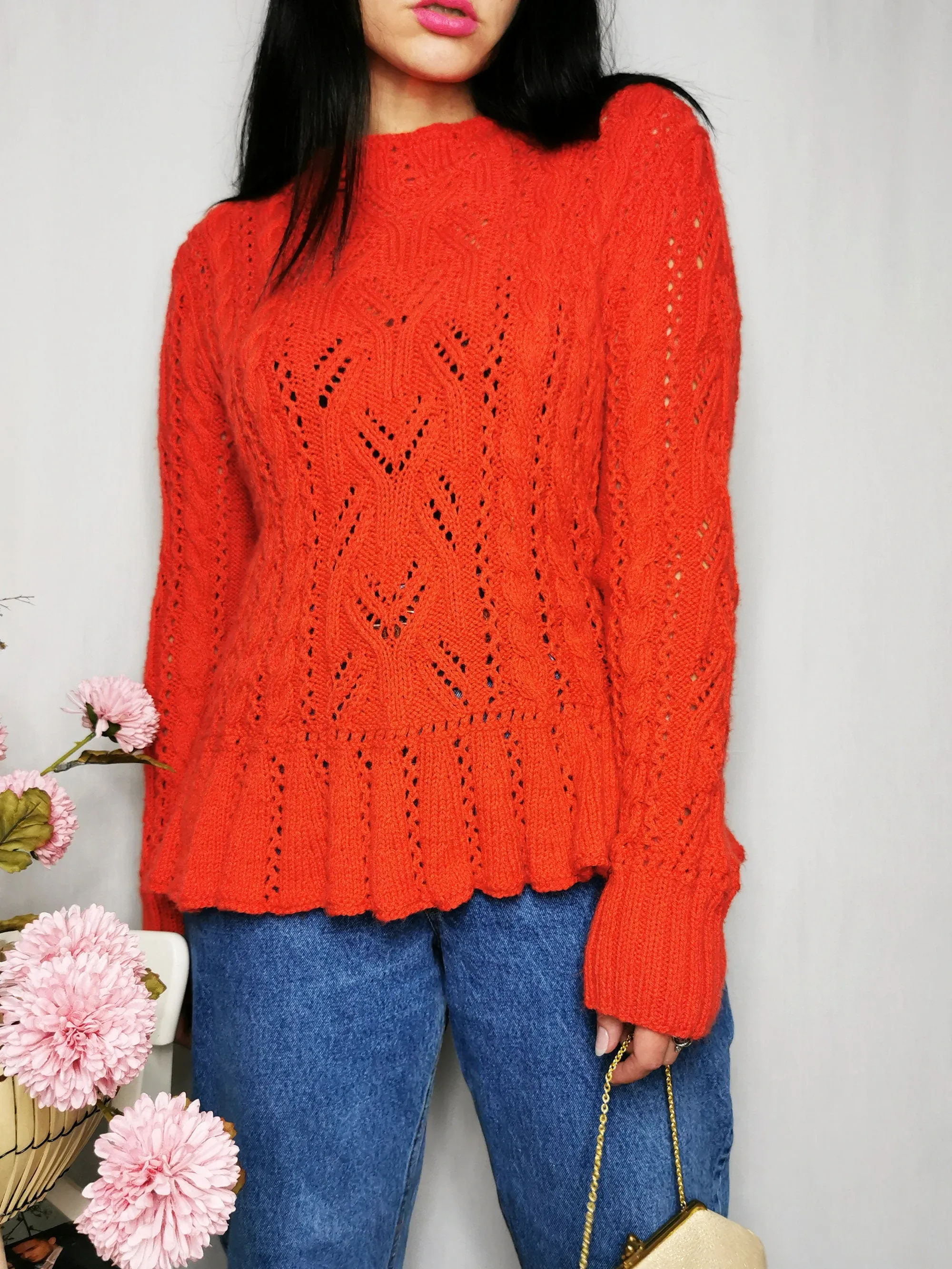 Vintage 90s handmade orange peplum jumper top