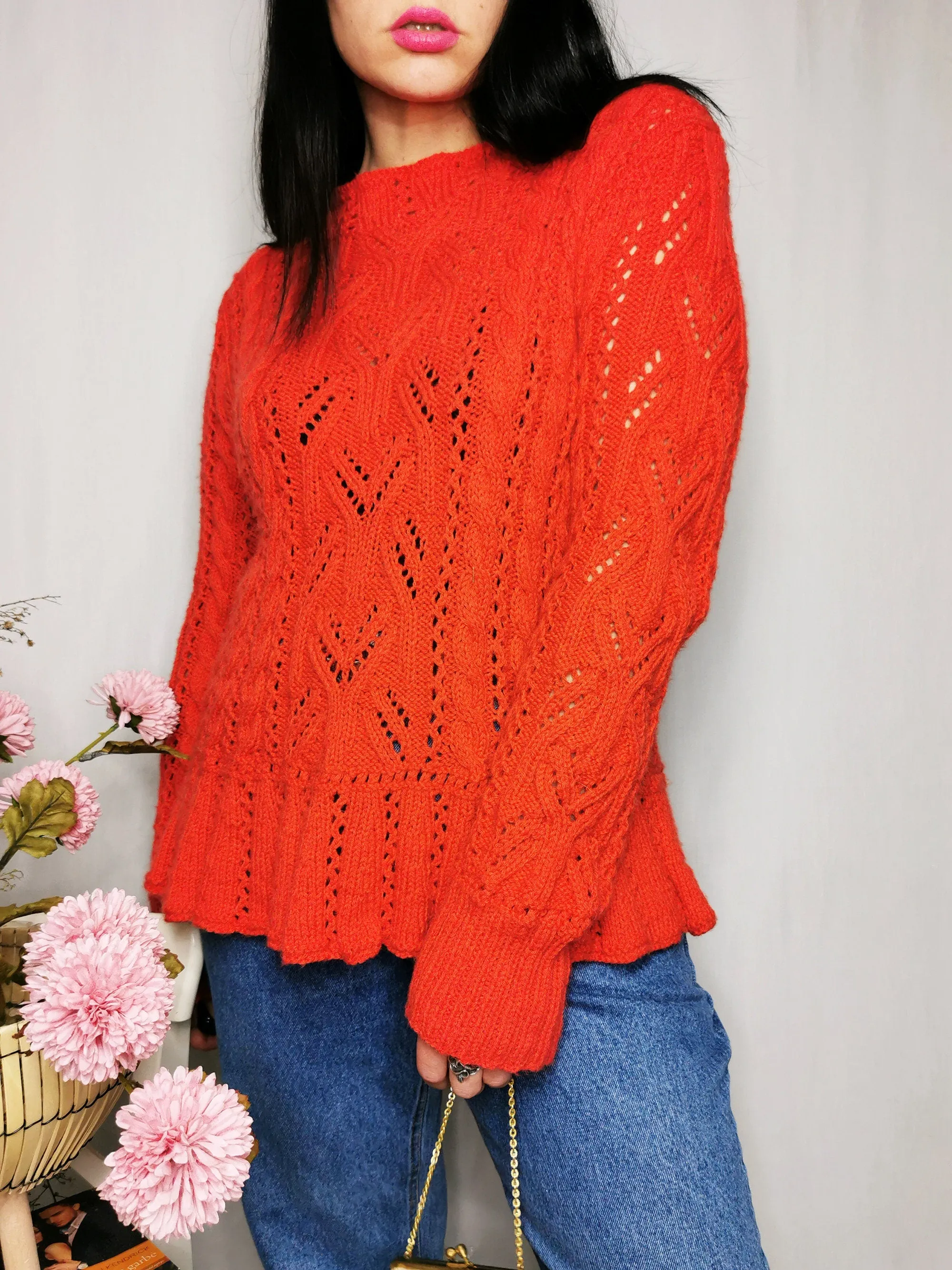 Vintage 90s handmade orange peplum jumper top