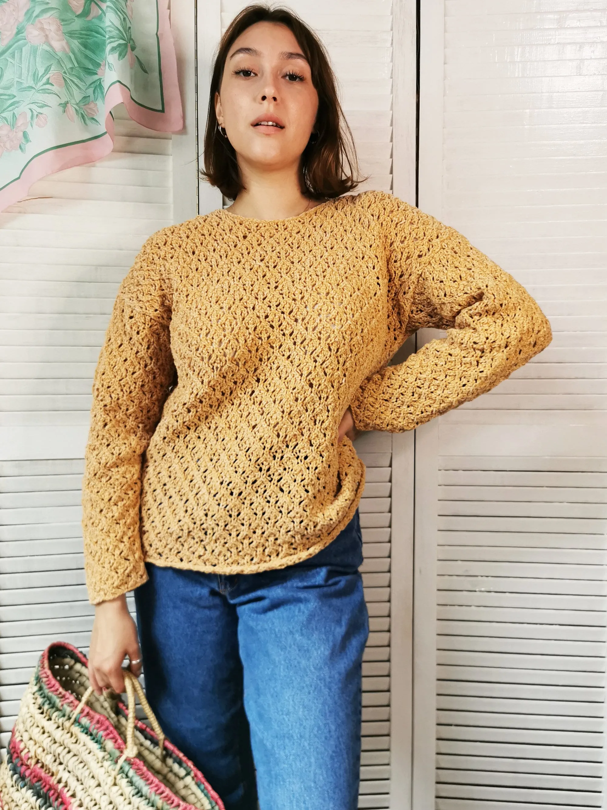 Vintage 90s peach pink sheer knit oversize jumper