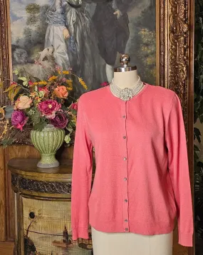 VINTAGE NEW W TAG SILK CASHMERE CARDIGAN SWEATER IN DEEP SEA CORAL