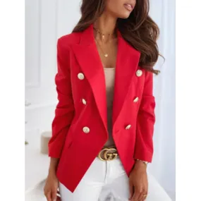 Women solid color shawl collar suit double breasted coat