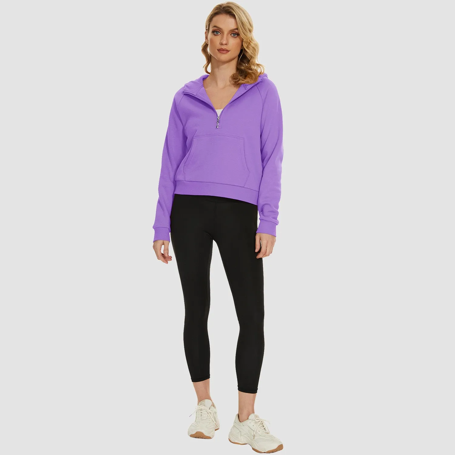 Womens Hoodie Fleece Lined 1/2 Zipper Sweatshirts Long Sleeve Crop Tops With Kangaroo Pocket