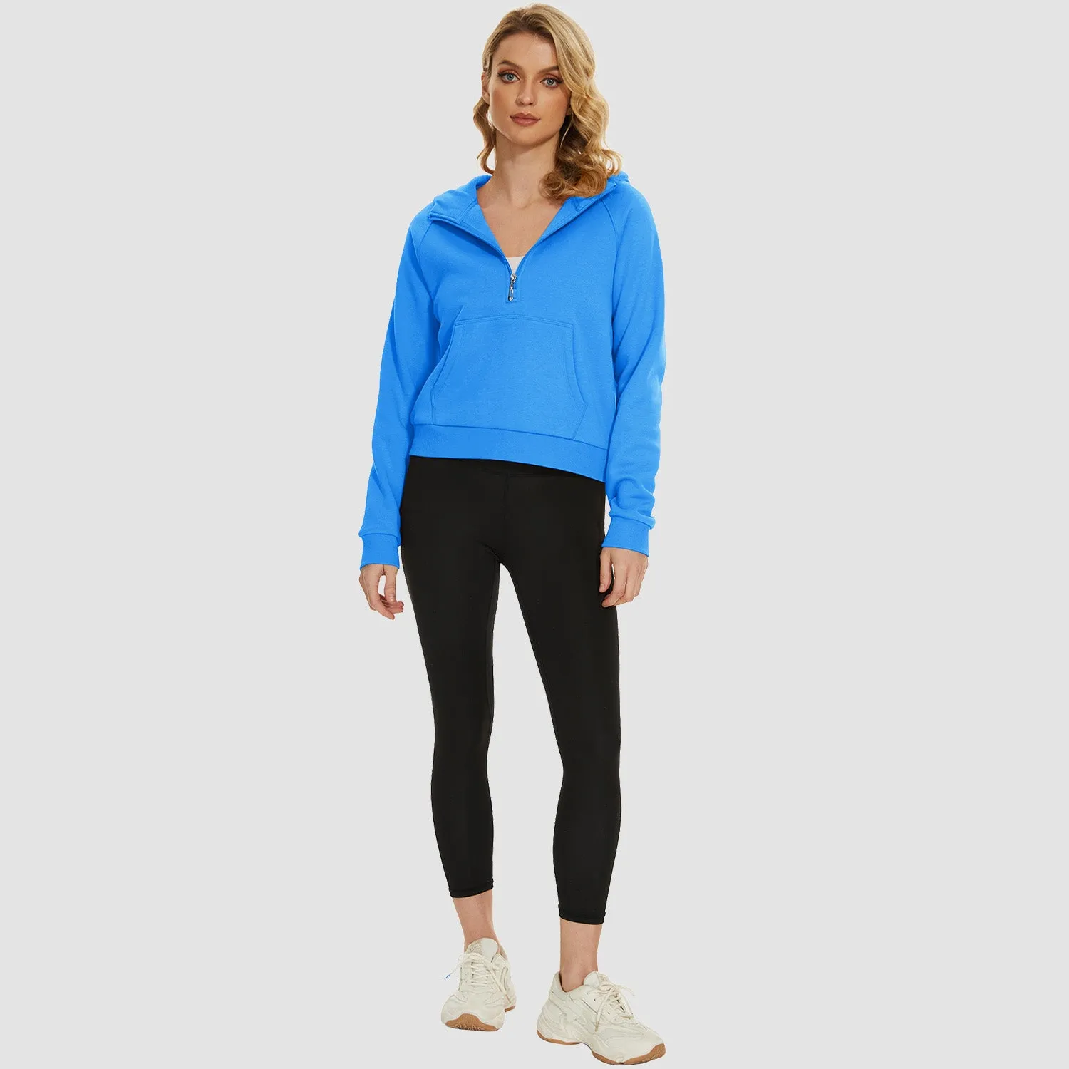 Womens Hoodie Fleece Lined 1/2 Zipper Sweatshirts Long Sleeve Crop Tops With Kangaroo Pocket