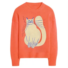 Women's orange cat vintage knitwear