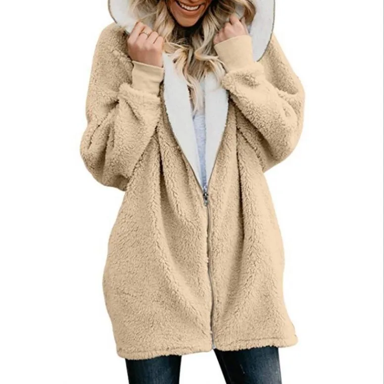 Women's zipper fleece coat hooded winter coat