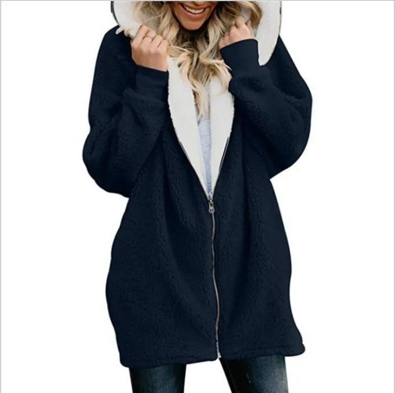 Women's zipper fleece coat hooded winter coat