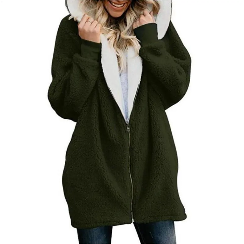 Women's zipper fleece coat hooded winter coat