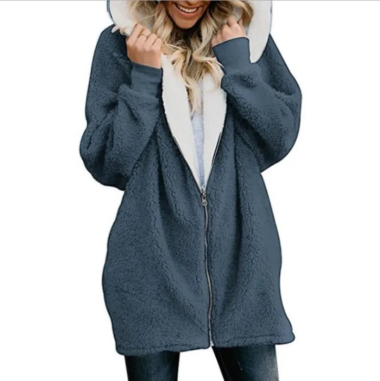 Women's zipper fleece coat hooded winter coat