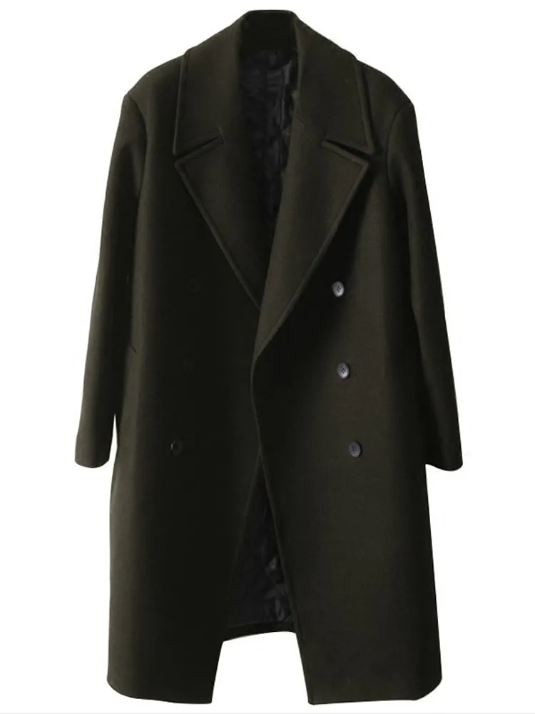 Woolen Men's Mid-length Trench Coat