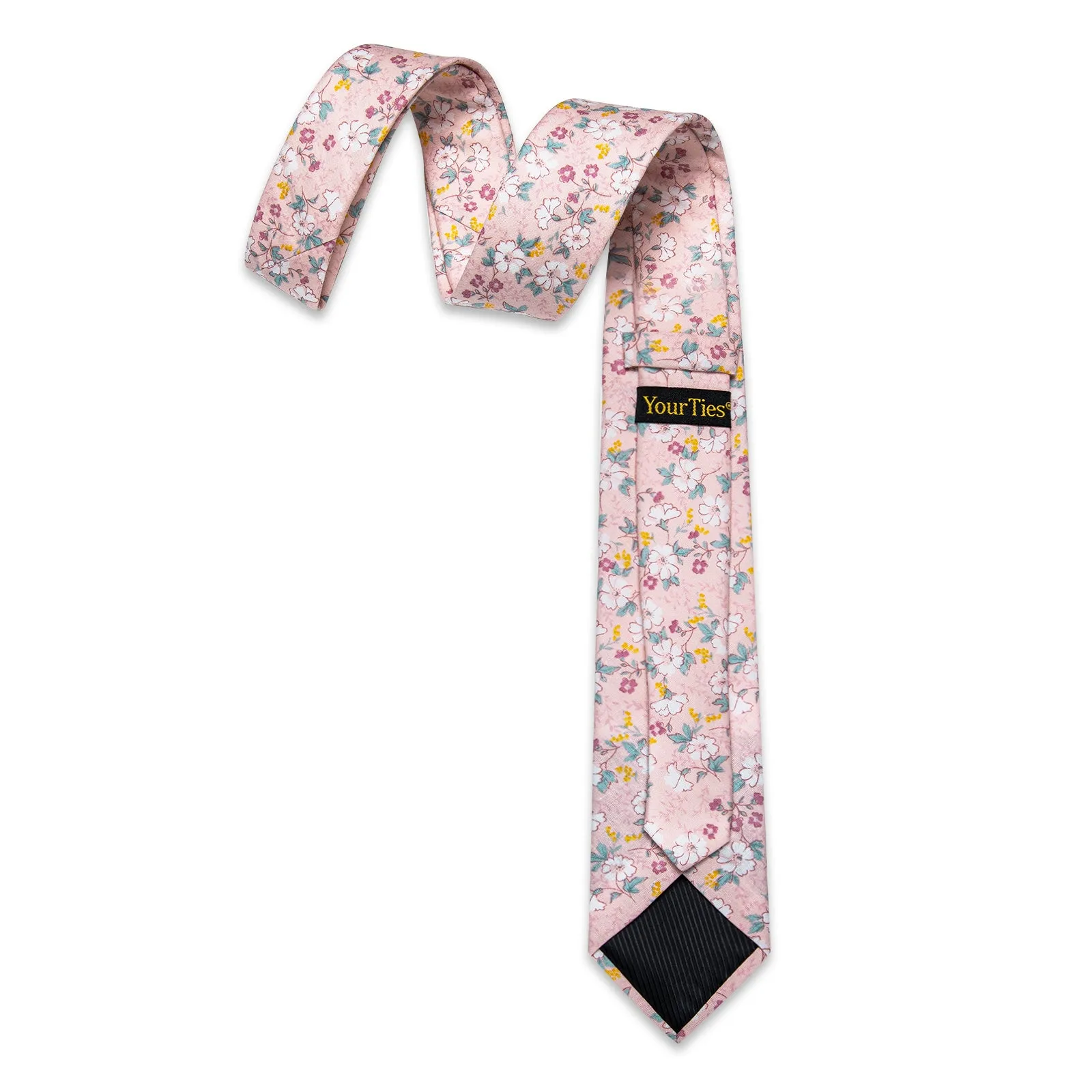 YourTies White Solid Long Sleeve Shirt with Light Pink Floral Silk Tie for Men