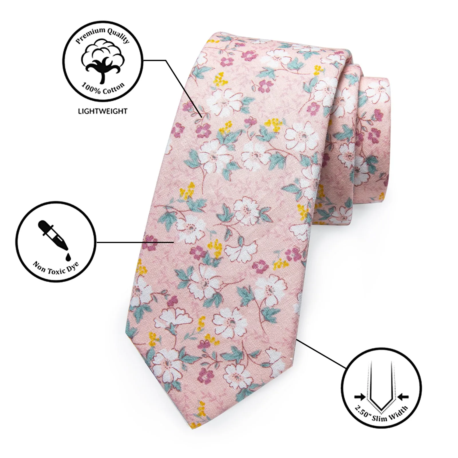 YourTies White Solid Long Sleeve Shirt with Light Pink Floral Silk Tie for Men